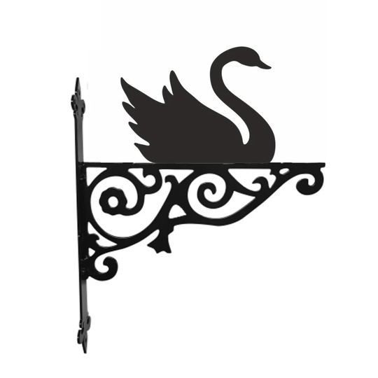 Swan Ornamental Hanging Bracket - Contemporary Basket Wall Mounted Decorative Garden Black