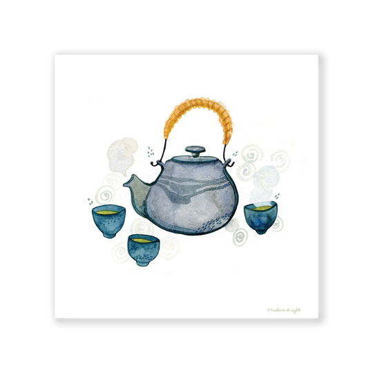 Tea For Three Illustration - Archival Watercolor 6x6 Art Print
