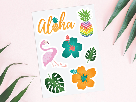 Luau Stickers/Pineapple Aloha Rainbow Flamingo Palm Leaves Hibiscus Flower
