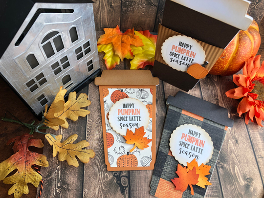 Handmade Fall Latte Cards, Blank Fall Pumpkin Spice Latte, Autumn Card, Colorful Leaves, Happy Season