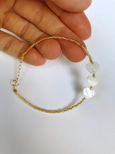 Heart Shell Bracelet, Seed Bead Beaded Gift For Her