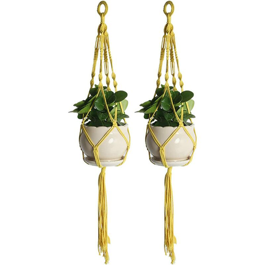 Devenirriche - Set of 2 Macrame Plant Hangers, Handmade Cotton Rope Hanging Planters, Flower Pots Holder, Indoor Plant Hangers Yellow