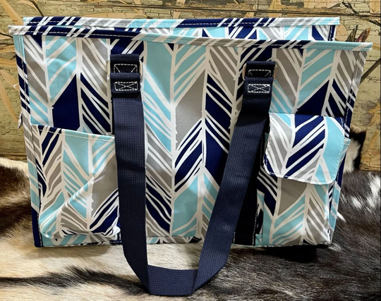 stripe Print Zippered Caddy Organizer Medium Tote Bag