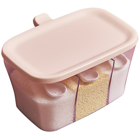Aougo - 3 in 1 spice container, spice jar with lid/spice spoon, salt/sugar/chilli powder, color: pink