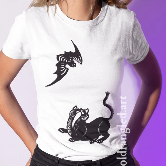 Cat & Bat | 1921 - Unisex Organic T-Shirt, Vintage Style Art T-Shirt