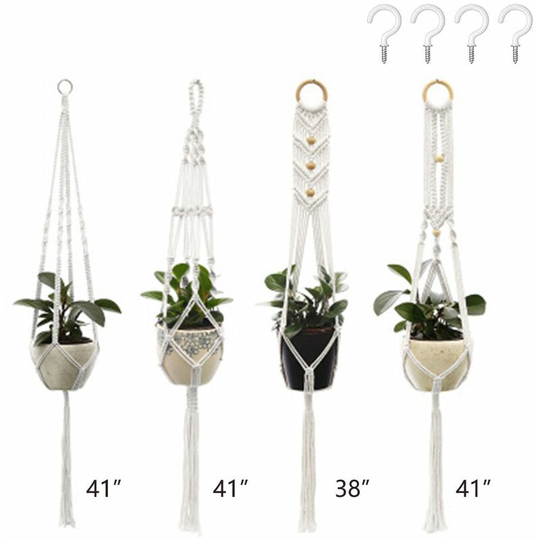 Plant Hangers Set of 4 Indoor Wall Hanging Planter Basket Decorative Flower Pot Holder with 4 Hooks for Indoor Outdoor Home Decor Gift Box 3+4