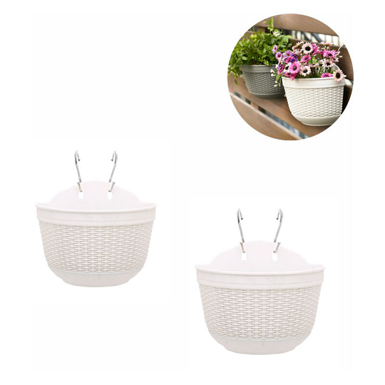 Sun Flowergb - 2 Pcs Plastic Hanging Planters - Detachable Hook White