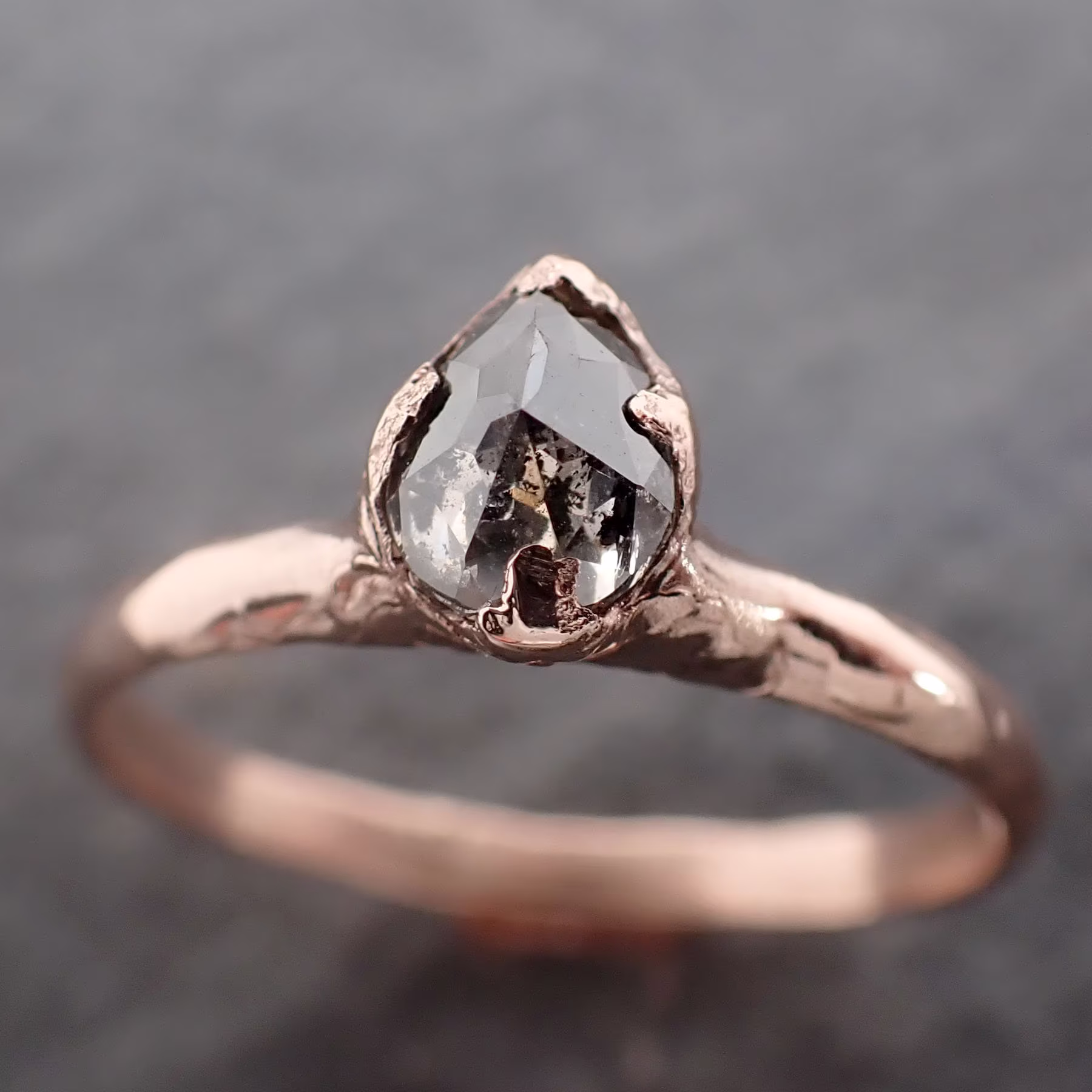 Faceted Fancy Cut Salt & Pepper Diamond Solitaire Engagement 14K Rose Gold Wedding Ring Byangeline 2586
