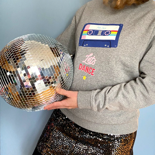 Mixtape Women's Sweatshirt, Lets Dance Grey Disco Jumper, Retro Cassette Tape, Organic Cotton Eco-Friendly Sweater