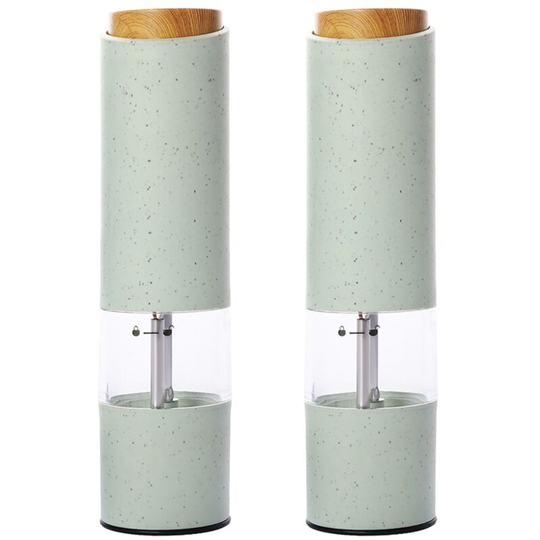 Electric Pepper Grinder Automatic Salt Grinder Wheat Fiber Material One Hand Operated Mill 2pcs green