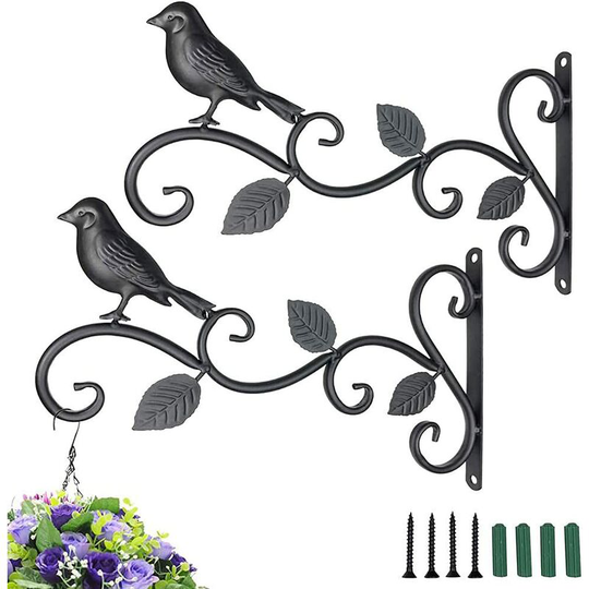 Pieces Wrought Iron Wall Brackets, Plant Hook Bracket, Lantern Wall Bracket, Balcony Wall Plant Bracket, for Bird Feeders, Planters, (with 4 Screws,