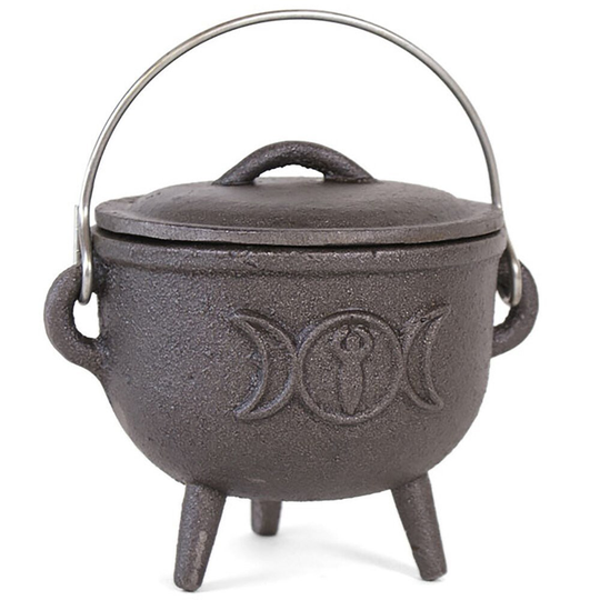 Triple Moon Cast Iron Cauldron 11cm Herb Burner Witches Altar Rituals Spells