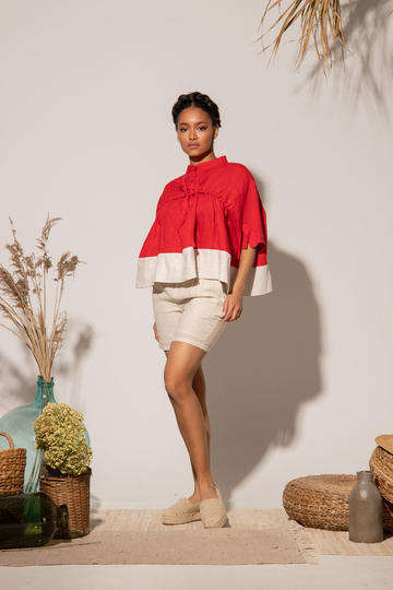 Linen Blouse, Summer Red Blouse/Tixata Women Plus Size Clothing, Party Modern Adeptt