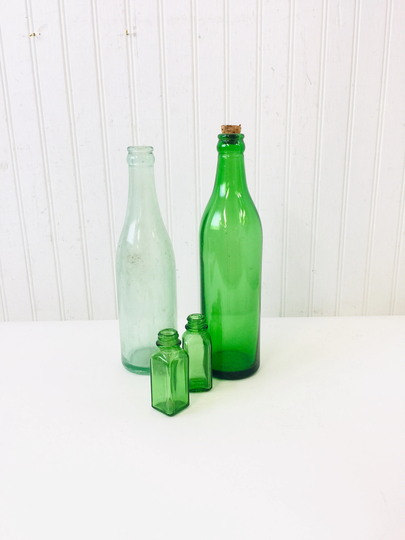 Antique Bottle, Vintage Bottle Collection, Colored Bottles, Collectible, Embosse Bottle, Green Glass Bottles , Large