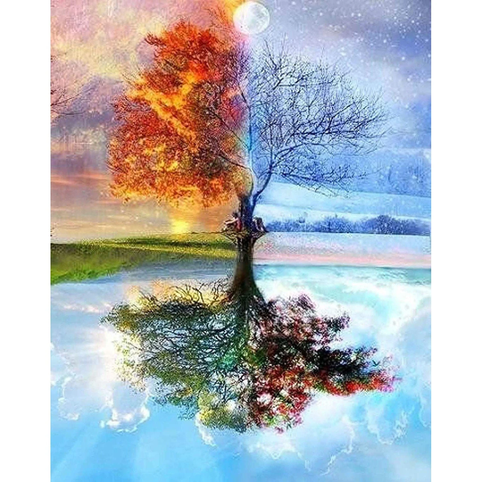 Four Seasons Tree Paint By Numbers Kit Wall Art, Summer By Number Adult, Spring Diy Painting Kit, Winter Canvas Painting, Fall Pbn