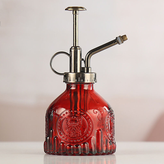 Plant Glass Watering Can High Watering Can Retro High Atomizing Nozzle Sealed Leak Proof for Garden Plants Flowers, Red
