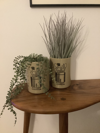 Pair Of Vintage Pearson's Stoneware Kitchen Utensil Pots, Herb Planters