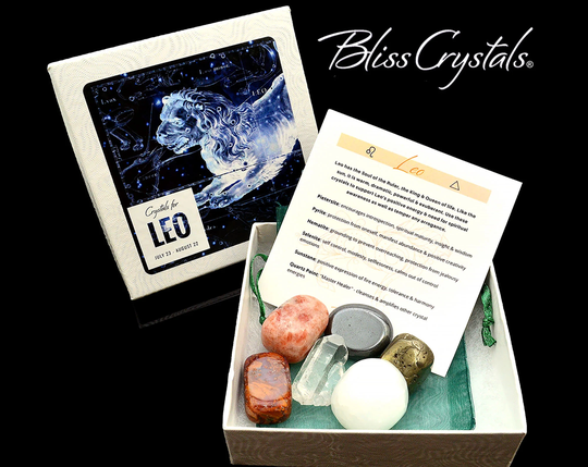 Leo Zodiac Set Of 6 Crystals + Gift Box, Bag & Info Card, Birth Sign #zk28
