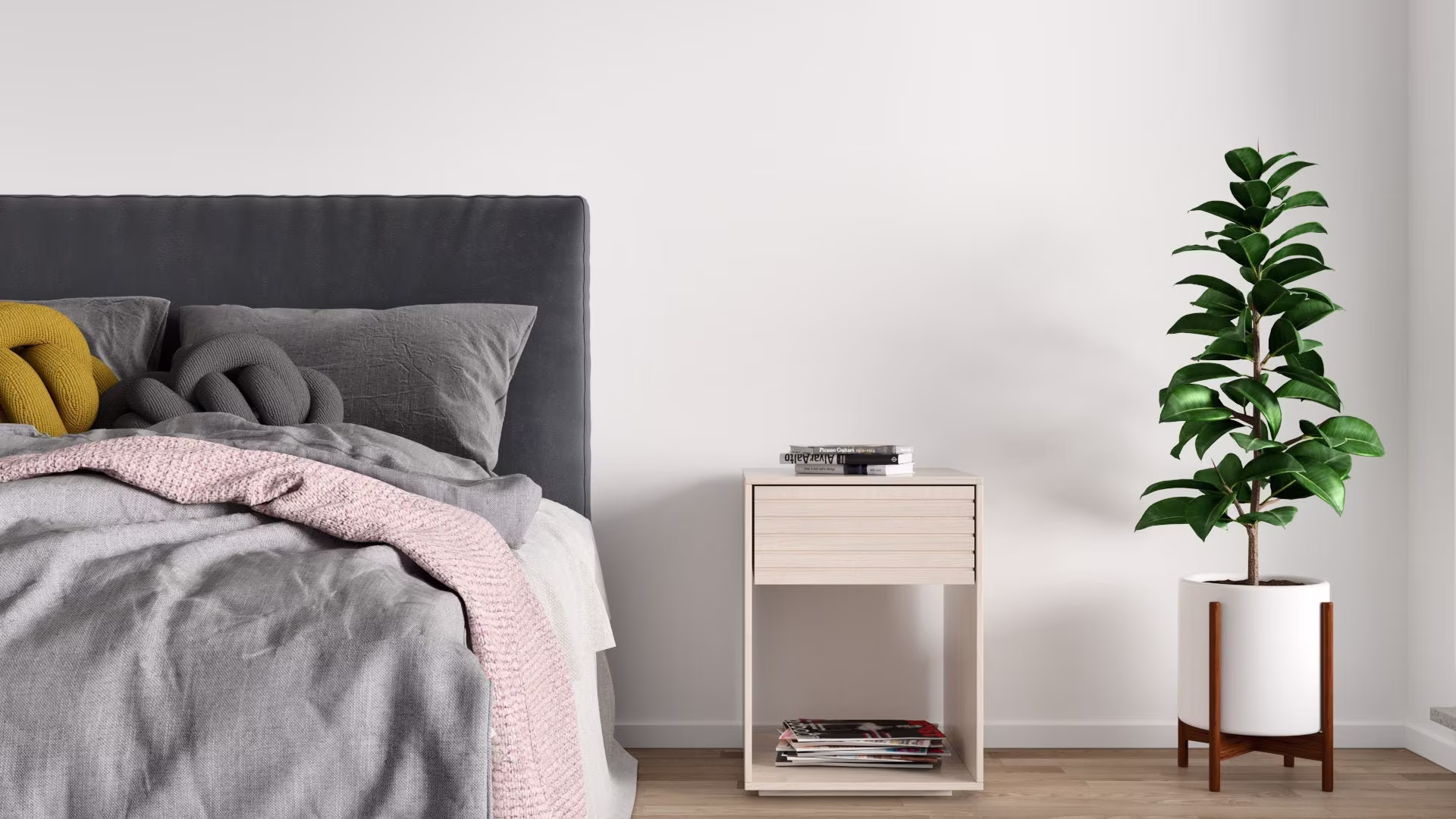 Nightstand Organizer, With Drawer, Small Bedside Table, Beech
