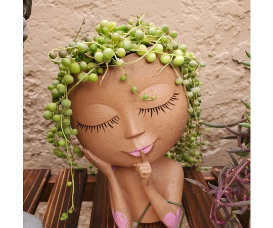 Shh Girl Planter, Doll Head Face Planter Indoor, Silence Sign Pot De Fleur, Dried Flowers Vase, Succulent With Drainage