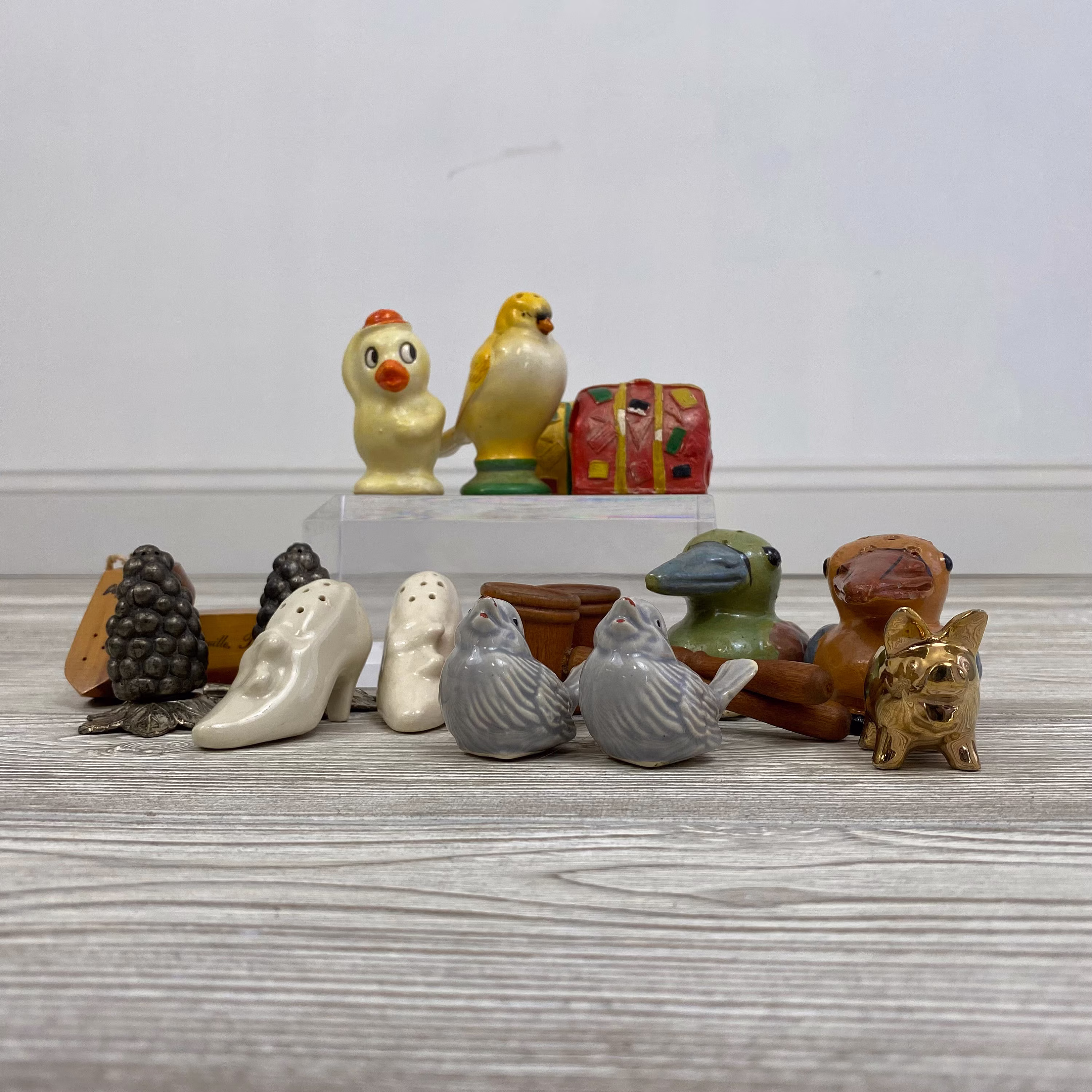 Vintage Salt & Pepper Shakers - Wooden Shakers; Grape Luggage Kookaburra | Mae