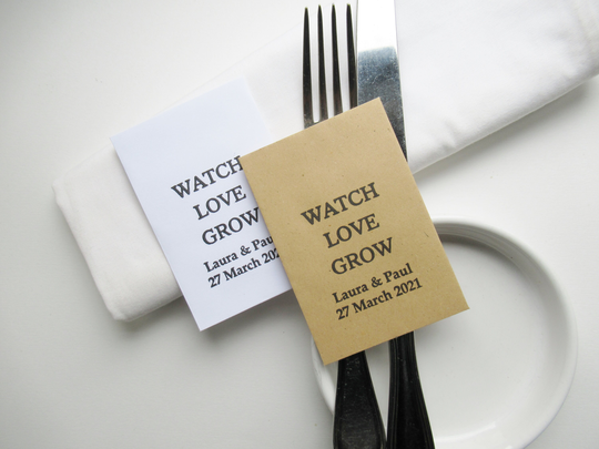 Diy Personalized Wedding Seed Favors, Eco Friendly Minimalist Packets, Watch Love Grow With Names & Date