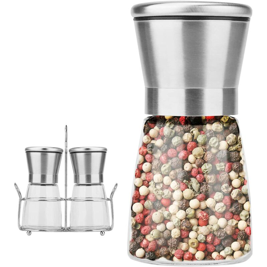 Manual Pepper and Salt Mill, Set of 2 Salt Shakers with Adjustable Size, Coarse and Fine Salt and Pepper Shakers for Home or Kitchen - Devenirriche