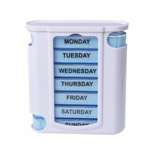 Perle Rare - Pill box for 7 days, pill box with 4 compartments per day, medicine box made of BPA-free plastic, color of your choice, color: gray blue