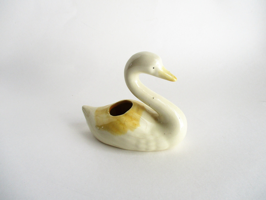 Vintage Swan Figurine Porcelain Yellow Herb Planter Decorative Collectible
