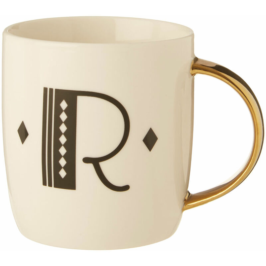 Premier Housewares - Diamond Deco r Letter Monogram Large Mug Personalised Coffee Mug / Espresso Cups For Home And Office Use Cappuccino Cup For