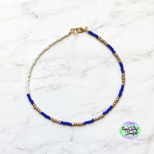 Beach Style Seed Bead Necklace - Seed White & Blue