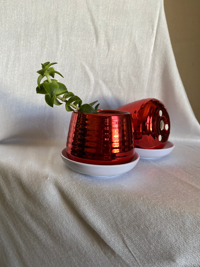Upcycled Shiny Red Planter, Small 2