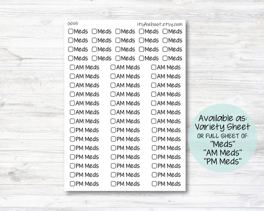 Meds With Checkbox Script Stickers, Am Pm Planner Stickers - Variety Sheet | G068