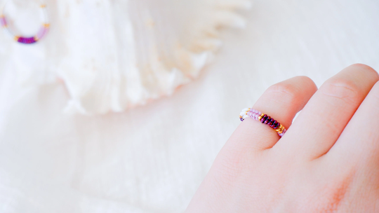 Beaded Purple Pink Colors Ring, Seed Bead Unique Ring For Women, Beads Band Unusual Women, Handmade