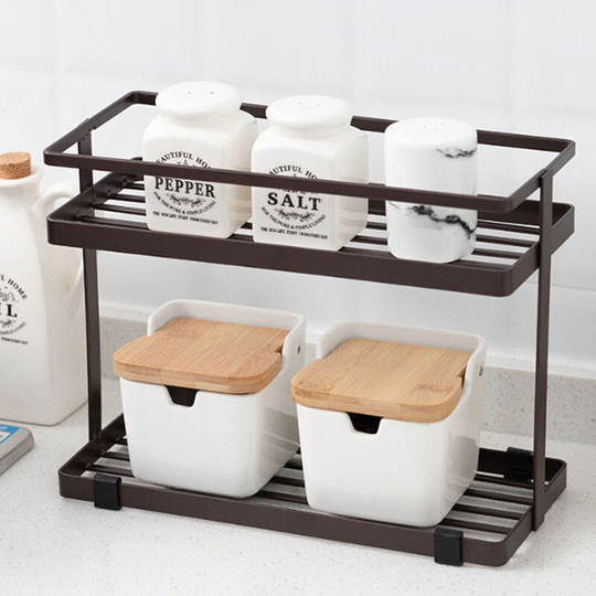 2 Tier Metal Kitchen Spice Herb Storage Rack, 28x12x21CM - Livingandhome