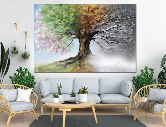 Seasons Tree Wall Art Colorful Canvas Summer Winter Calming Farmhouse Decor Cottagecore