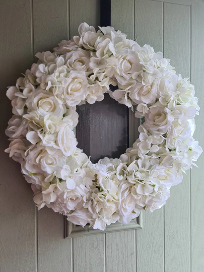 Rose & Hydrangea Wreath, Seasonal Handmade Wreath Summer