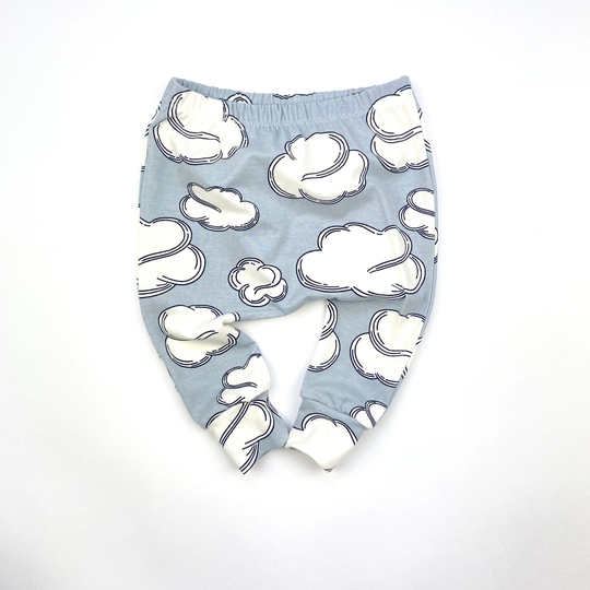 Cloud Leggings in Grey Blue. Organic Unisex Pants For Baby. Baby Gift. Newborn Clothes. Designer Fabric