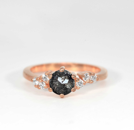 Salt & Pepper Diamond White Diamond Wedding Engagement Ring | 5mm Bridal Promise Rose Gold For Her