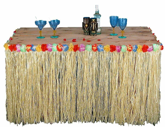 Hawaiian Party Grass Table Skirt Fringe Hanging Decoration With Flowers Hw001