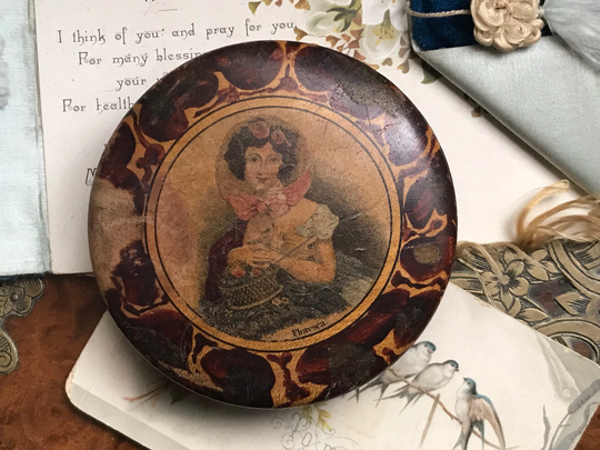 Unusual Antique Victorian Turned Wood Powder Compact Or Snuff Box