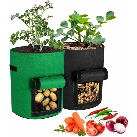 Naxunnn - 7 Gallon Potato Planting Bag Plant Growing Bag Plastic Plant Bag for Potatoes, Tomatoes, Herbs, etc. Green Black 2 pieces