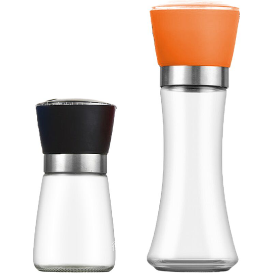 Fvbjd - Stainless Steel Salt and Pepper Grinder,Adjustable Stainless Steel and Glass Salt & Pepper Mill Set of 4 Short Black + Tall Orange