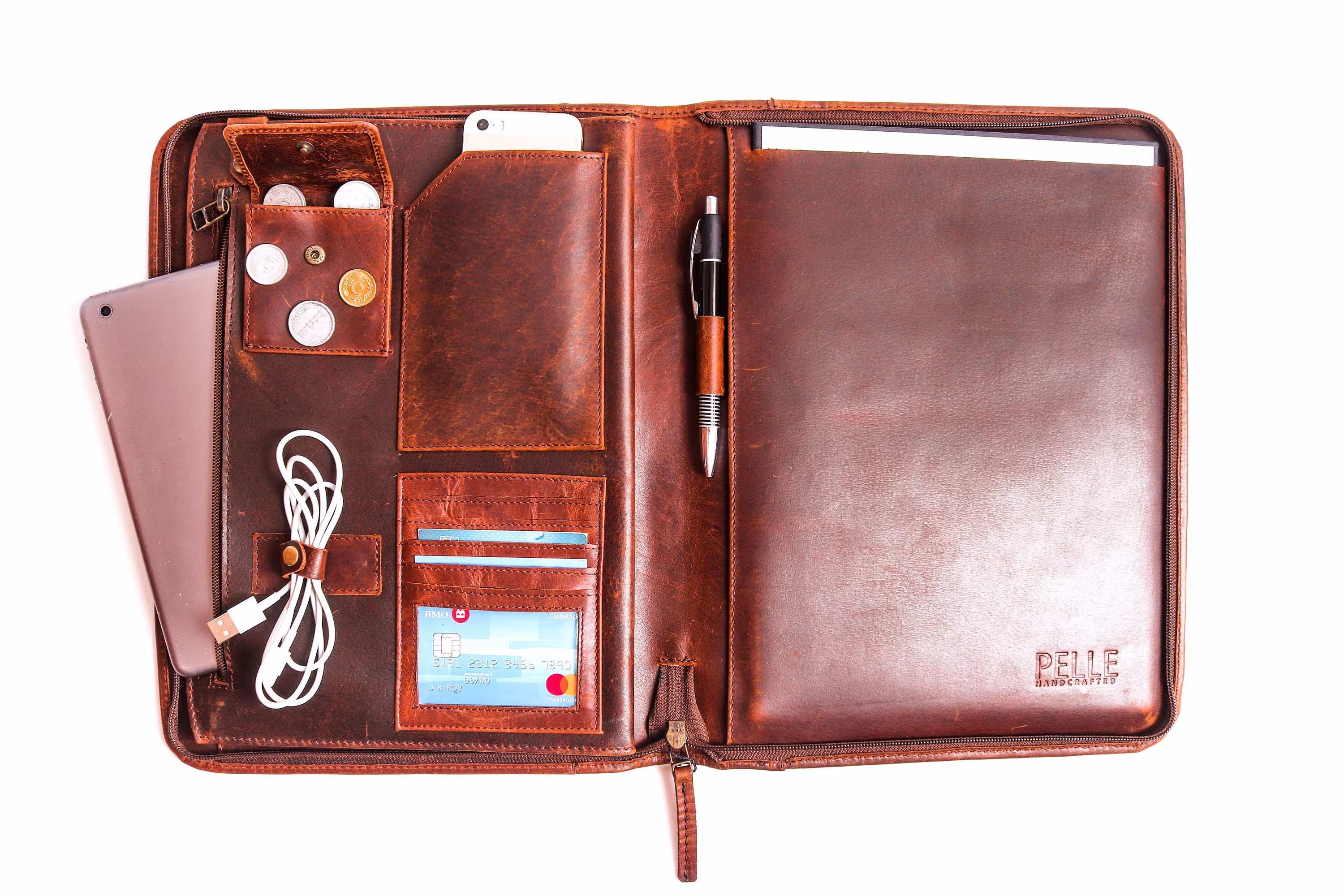 Personalized Leather Organizer Bag | Handmade Ipad Case Portfolio Travel Document Planners Laptop Bags