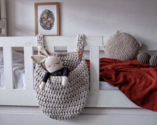 Crochet Storage Pocket, Hanging Basket, Bag, Nursery Organizer, Toys Storage, Neutral Decor