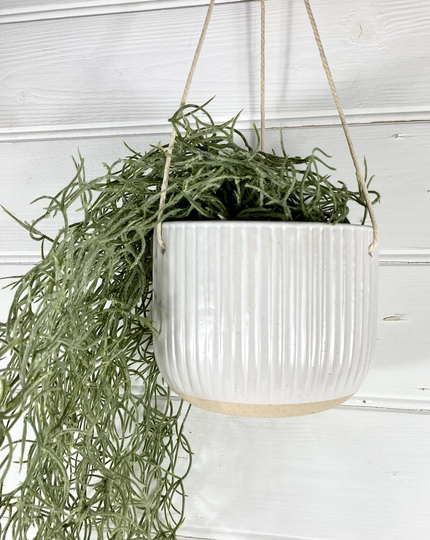 White Hanging Plant Pot - Neutral Planter Decor Pot Cream Stoneware Indoor Scandi