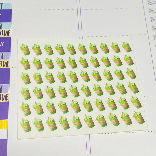 Planner Sticker Mini 1cm, 60 Pcs Green Tea Matcha Frappe