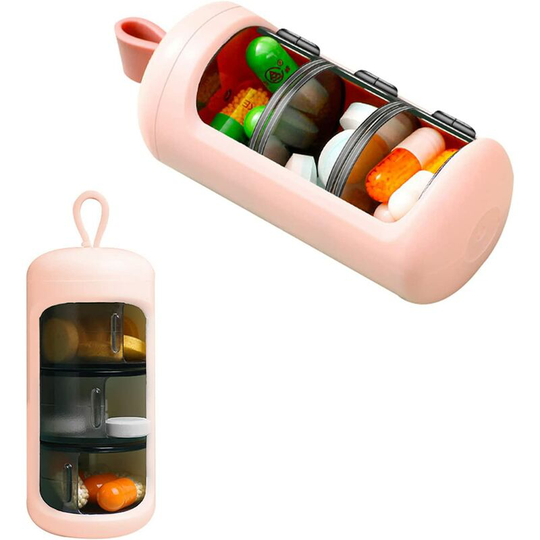 Perle Rare - 7 Day Medicine Pill Box with 3 Compartments, 3 Times a Day Pill Box Mini Portable Lightproof, Waterproof for Travel (Pink)