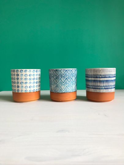 Small Blue Pattern Ceramic Indoor Plant Pots
