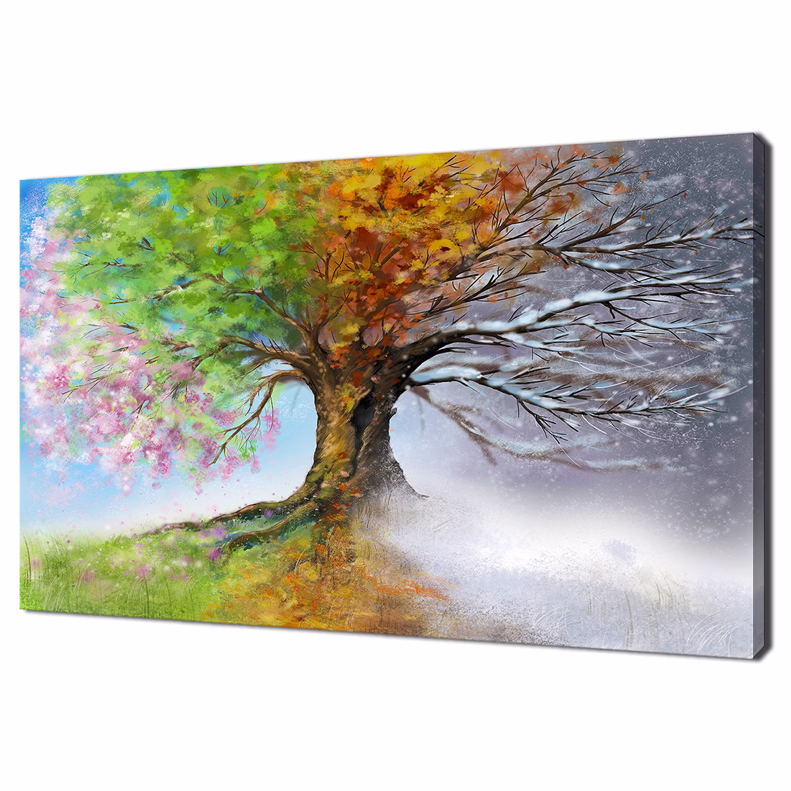 stunning Four Season Tree Colourful Modern Design Canvas Print Wall Art Picture